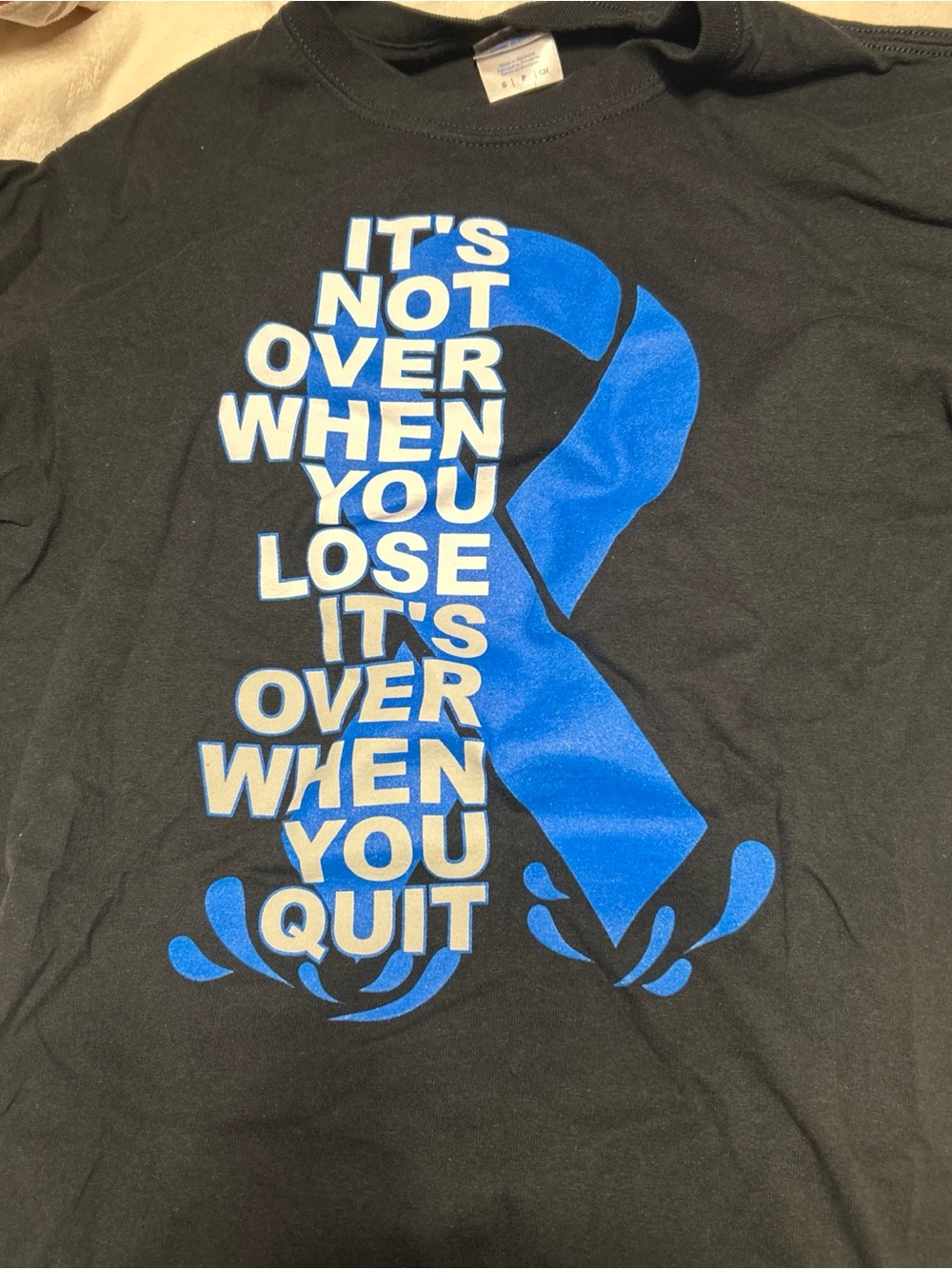 Black Men's Graphic Tee with Blue Ribbon Motivational Print